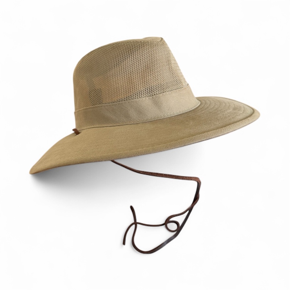 Women's Dorfman Pacific Tan Wide Brim Hat with Chin Strap string foldable Medium